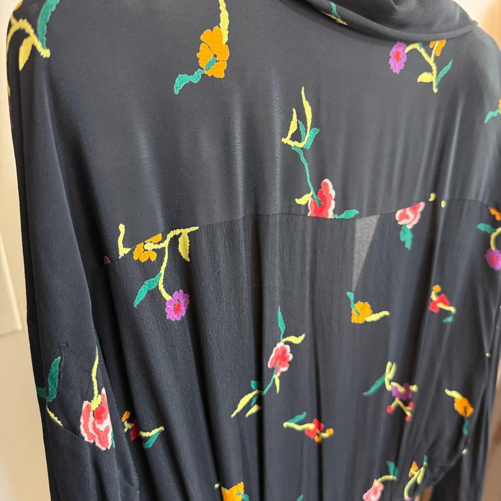 Vintage Norma Kamali Floral Maxi Dress, Black Long Sleeve Wrap Style Size 12 - Picture 7 of 7